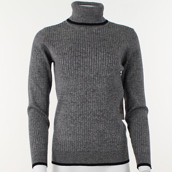 Calvin Klein Black White Marled Rib Turtleneck Sweater - Picture 2 of 5